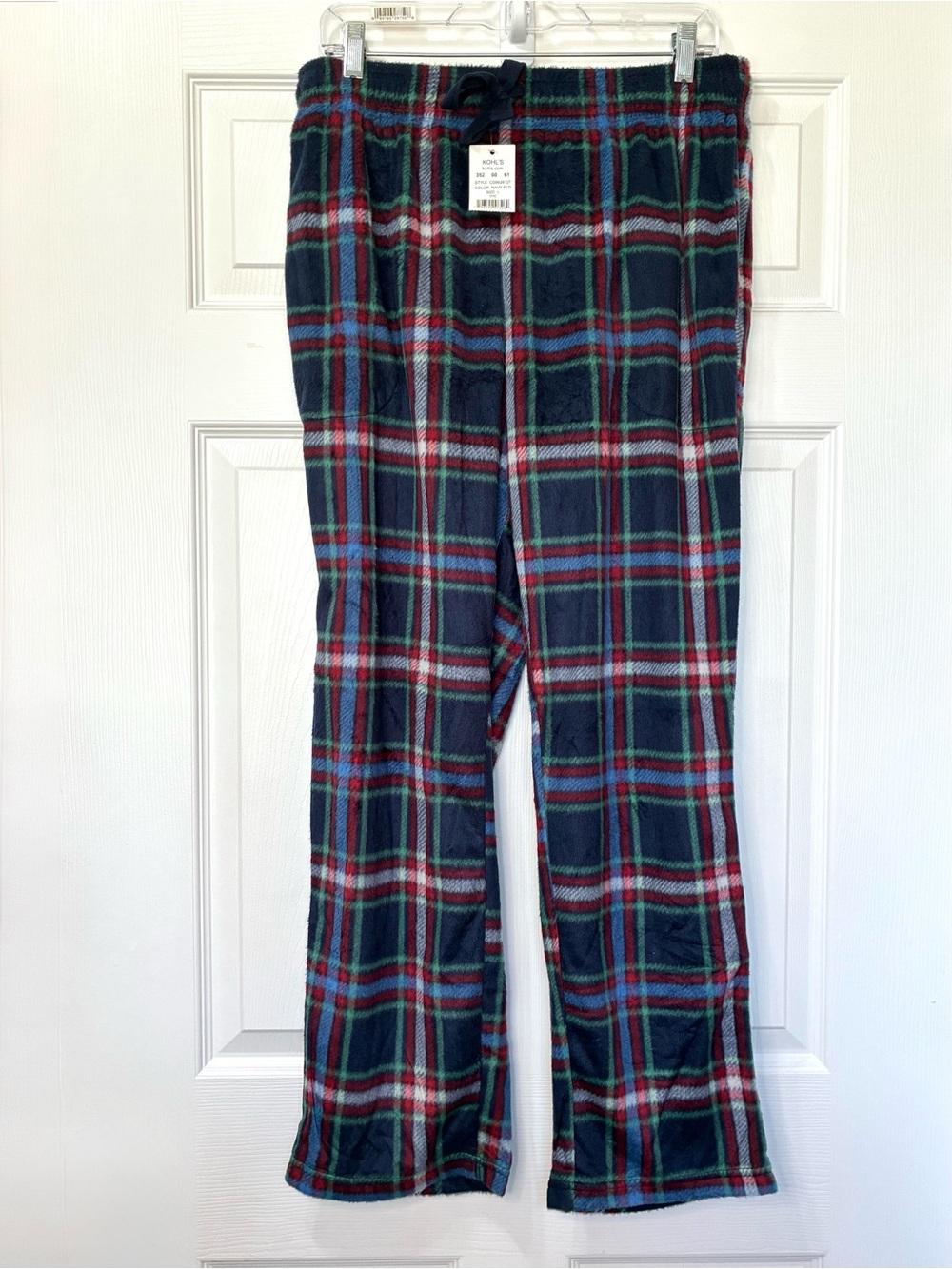 Cuddl Duds Fleece Pajama Pants New Men's Large Blue Red Plaid Soft Pull On Cozy